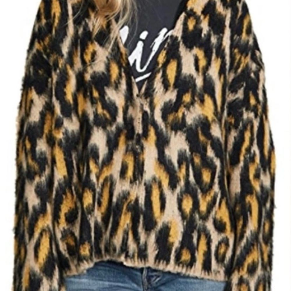 Scotch & Soda Leopard Print Cardigan - Black and Tan